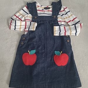 Cynthia Rowley Girls Denim Jumper Dress 2PC Outfit Apple School Fall 4 5Y Casual